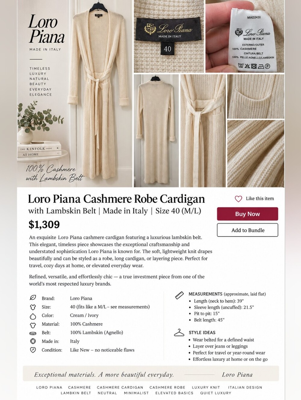 LORO PIANA | 100% CASHMERE | MADE IN ITALY